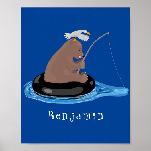 Afbeelding van de Cute beer cub Fishing cartoon Poster (Voorkant)