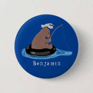 Afbeelding van de Cute beer cub Fishing cartoon Ronde Button 5,7 Cm