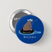 Afbeelding van de Cute beer cub Fishing cartoon Ronde Button 5,7 Cm (Voorkant /achterkant)