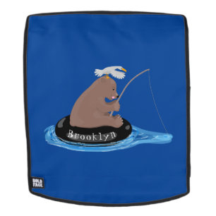Afbeelding van de Cute beer cub Fishing cartoon Rugtassen
