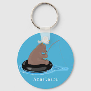 Afbeelding van de Cute beer cub Fishing cartoon Sleutelhanger