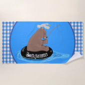 Afbeelding van de Cute beer cub Fishing cartoon Strandlaken (Voorkant)