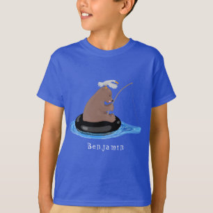 Afbeelding van de Cute beer cub Fishing cartoon T-shirt