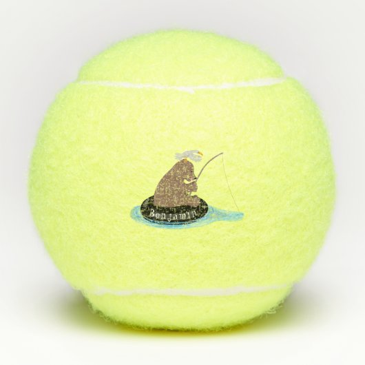 Afbeelding van de Cute beer cub Fishing cartoon Tennisballen (Voorkant)