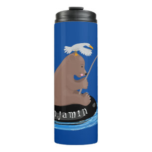 Afbeelding van de Cute beer cub Fishing cartoon Thermosbeker