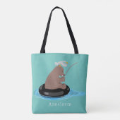 Afbeelding van de Cute beer cub Fishing cartoon Tote Bag (Achterkant)
