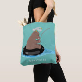 Afbeelding van de Cute beer cub Fishing cartoon Tote Bag (Dichtbij)