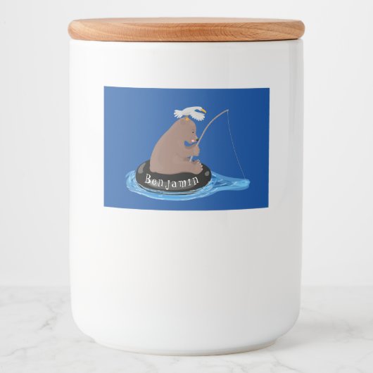 Afbeelding van de Cute beer cub Fishing cartoon Voedselcontainer Etiket (Voorkant)