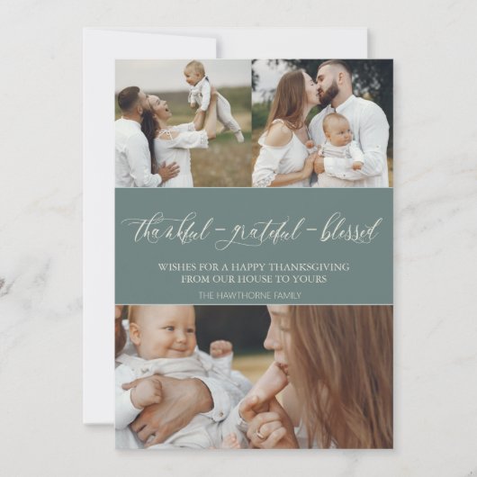 afbeelding van de familie "Thankful Grateful Bless Feestdagenkaart (Voorkant)