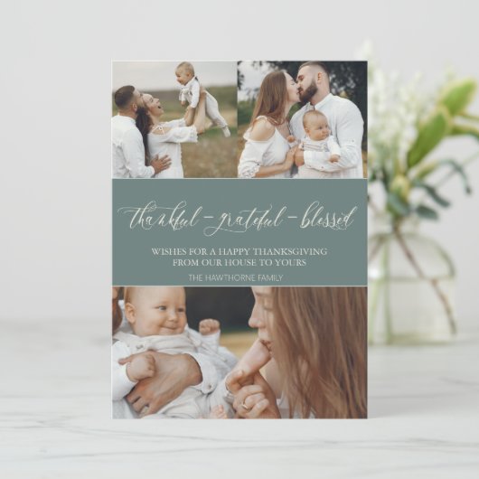 afbeelding van de familie "Thankful Grateful Bless Feestdagenkaart (Staand voorkant)