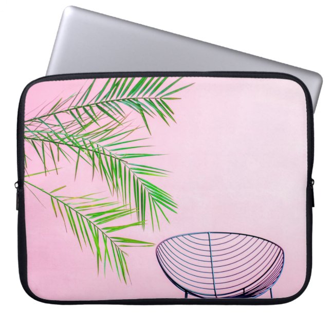 Afbeelding van de groene en zwarte palmboom laptop sleeve (Voorkant)