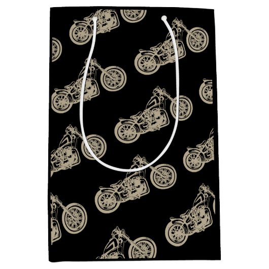  afbeelding van de motorfiets op zwart voor de mot medium cadeauzakje (Voorkant)