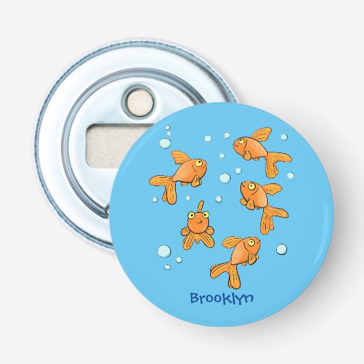 Afbeelding van de oranje goudvis-cartoon button flesopener (Voorkant)