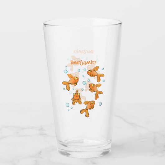Afbeelding van de oranje goudvis-cartoon glas (Achterkant)