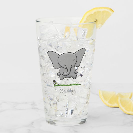 Afbeelding van de schattige baby-olifant cartoon glas (Achterkant ijs)