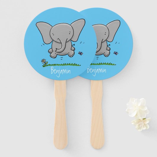 Afbeelding van de schattige baby-olifant cartoon handwaaier (Voorkant en achterkant)