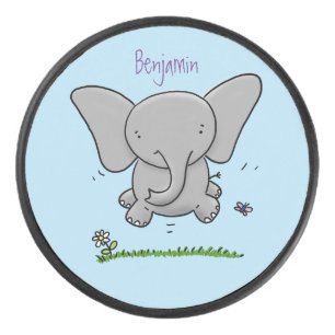 Afbeelding van de schattige baby-olifant cartoon hockey puck