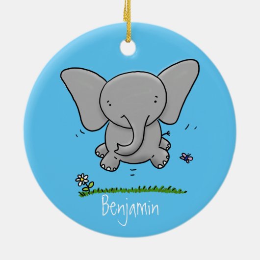Afbeelding van de schattige baby-olifant cartoon keramisch ornament (Achterkant)
