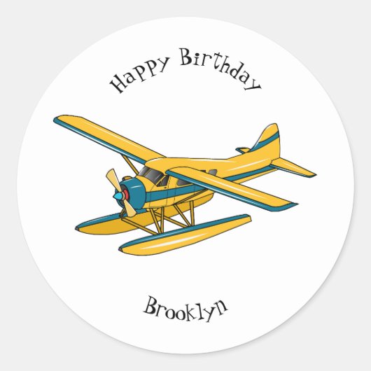 Afbeelding van de Seaplane cartoon Ronde Sticker (Voorkant)