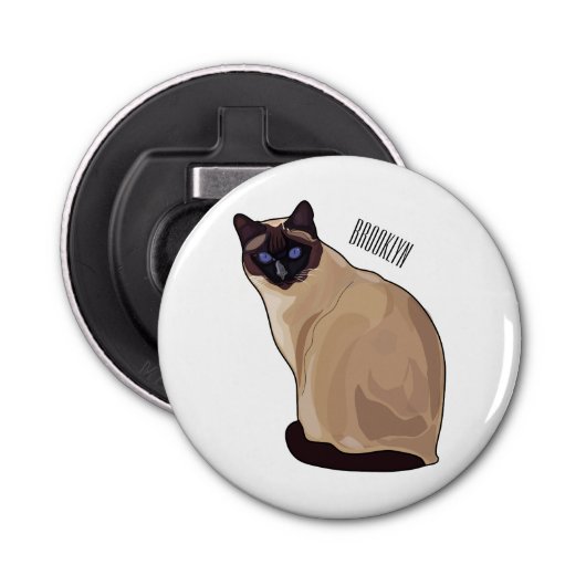 Afbeelding van de Siamese cartoon Button Flesopener (Voorkant)