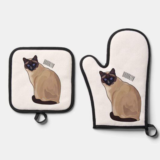Afbeelding van de Siamese cartoon Ovenwant & Pannenlap Set (Voorkant)