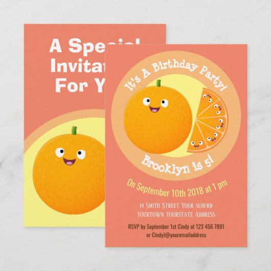 Afbeelding van de sinaasappel cartoon van citrusvr kaart (Voorkant / Achterkant)