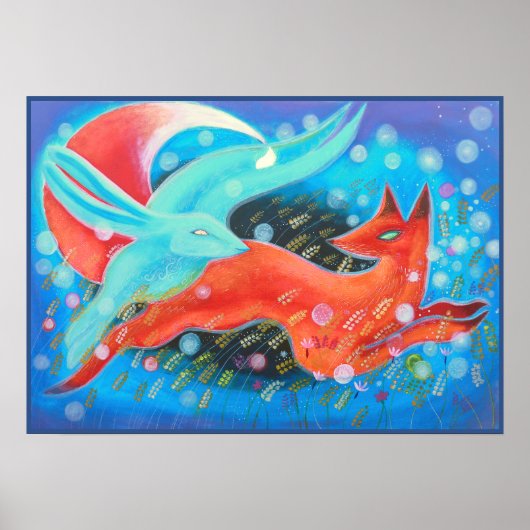 Afbeelding van dieren, vossen en haren. poster (Voorkant)