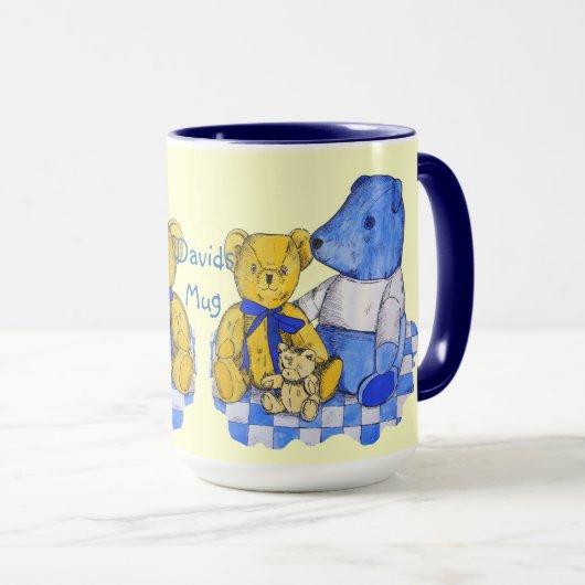 afbeelding van drie leuke oude  teddy mok (Voorkant rechts)