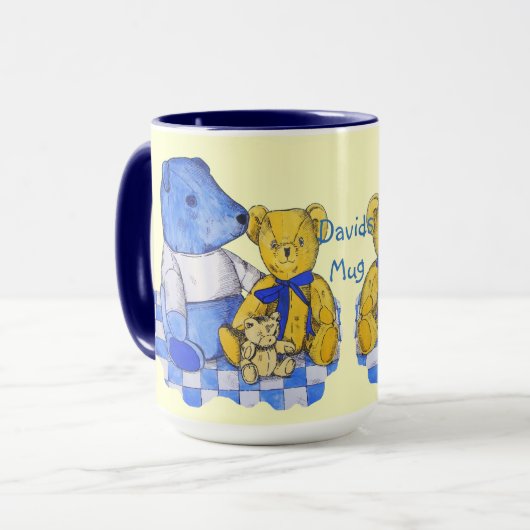 afbeelding van drie leuke oude  teddy mok (Voorkant links)