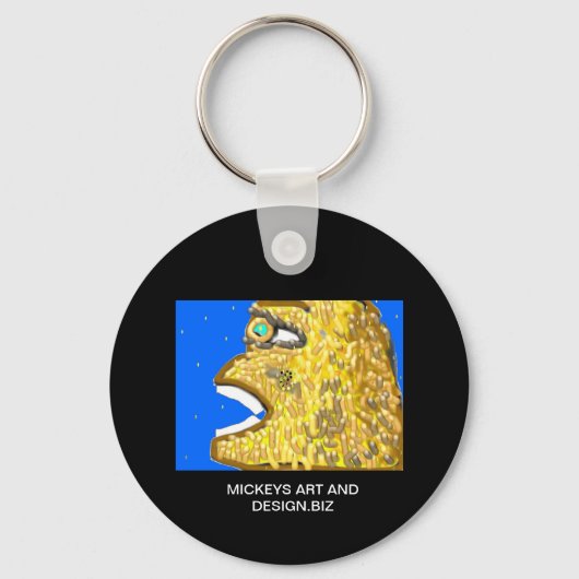 Afbeelding van een appelkop, met geel haar, grote  sleutelhanger (Voorkant)