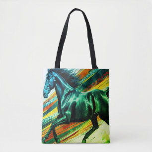 Afbeelding van een galopperende hengst op herbruik tote bag