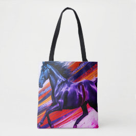 Afbeelding van een galopperende hengst op herbruik tote bag