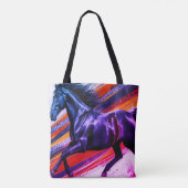Afbeelding van een galopperende hengst op herbruik tote bag (Achterkant)
