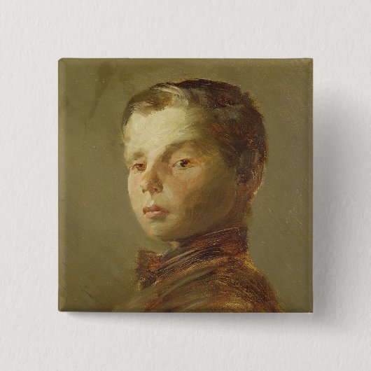 Afbeelding van een jongen, 1875 vierkante button 5,1 cm (Voorkant)
