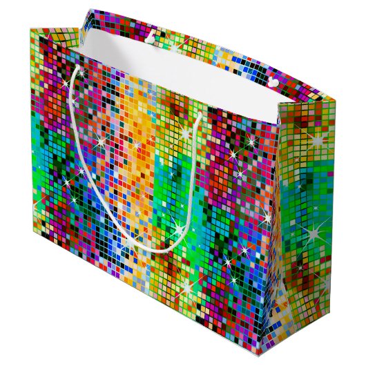 Afbeelding van een kleurrijk kleurig kleurstofglit groot cadeauzakje (Achterkant Gekanteld)