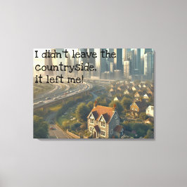 Afbeelding van een leuk huisje met een stad in de  canvas afdruk