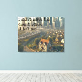 Afbeelding van een leuk huisje met een stad in de  canvas afdruk (Insitu (Houten vloer))