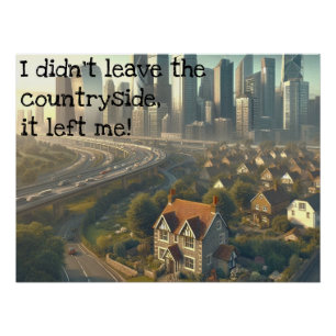 Afbeelding van een leuk huisje met een stad in de  perfect poster