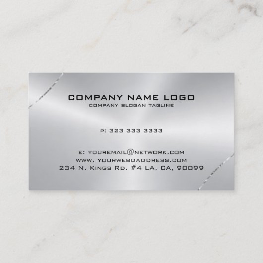 Afbeelding van een metallisch zilver glimmend lijn visitekaartje (Achterkant)