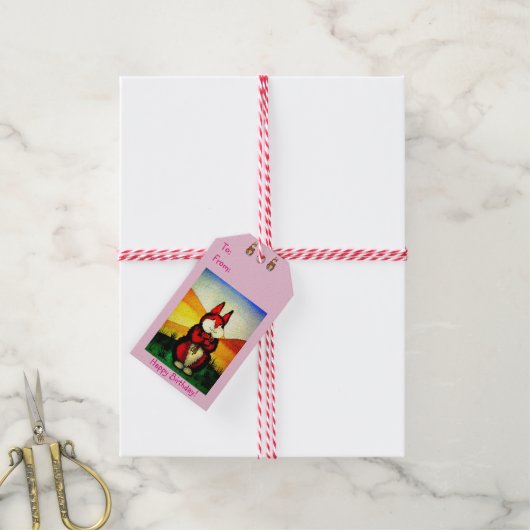 afbeelding van een schattig bruinkonijn cadeaulabel (Met Touw)