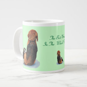afbeelding van een schattige beagle-puppy die mam- grote koffiekop
