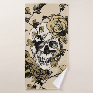 afbeelding van een schedel omringd en omringd doo badhanddoek