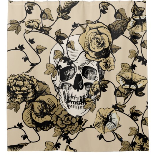 afbeelding van een schedel omringd en omringd doo douchegordijn (Voorkant)
