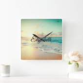 Afbeelding van een strand bij de Sunrise Lumbar Pi Vierkante Klok (Huis)