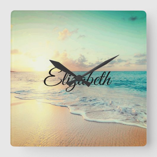 Afbeelding van een strand bij de Sunrise Lumbar Pi Vierkante Klok (Voorkant)