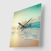 Afbeelding van een strand bij de Sunrise Lumbar Pi Vierkante Klok (Hoek)