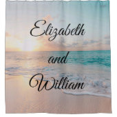 Afbeelding van een strand op zonsopgang douchegordijn (Voorkant)