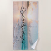 Afbeelding van een strand op zonsopgang strandlaken (Voorkant)