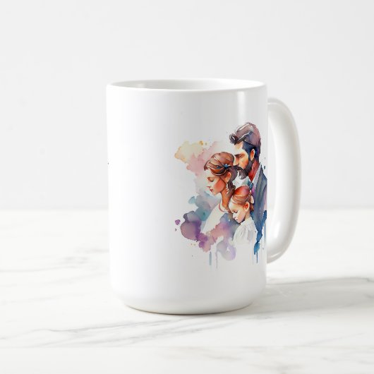 Afbeelding van een vader met zijn dochters in een koffiemok (Voorkant rechts)