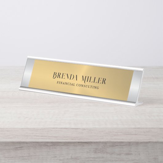 Afbeelding van een zilverhoudend metallisch achter bureau naambordje (Voorkant)